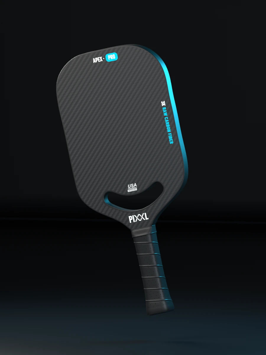Apex Pro carbon fiber paddle with bright cyan accents